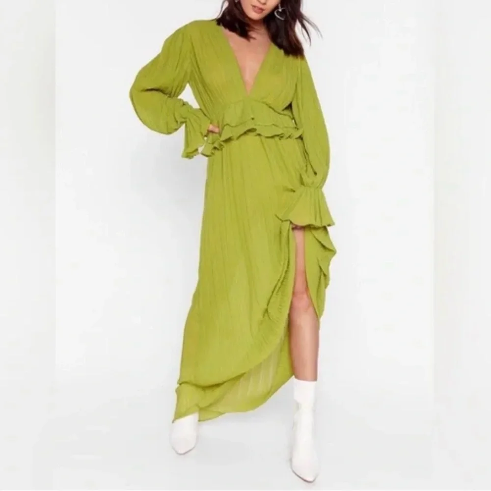 Nasty Gal Collection Frill in Love V Neck Maxi Dress Cornflower Blue 4 New - Picture 11 of 12